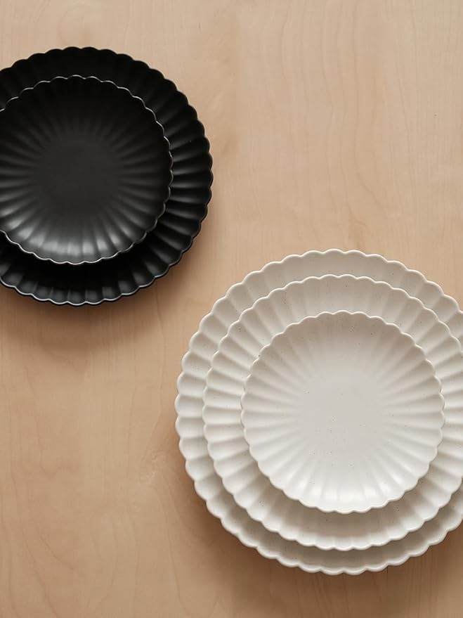 WENSHUO Daisy Plates Set of 6 (Matte Black, 10.5 Inch)
