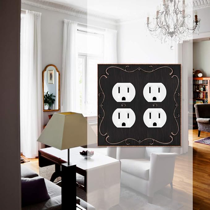 Henne Bery French Cabriole Decorative Wall Plate Switch Plate Outlet Cover (Double Duplex, Aged Bronze)