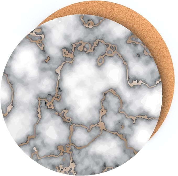 Dainty Home Marble Cork Place Mats Circular Smokey Gold 15"x15" Set of 2 Washable Placemats Heat Resistant Placemats Non Slip Table Placemats
