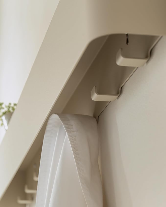 Kazai.® Coat Rack Wall Mount with Shelf 'Tone' | Modern Design Coat Hanger with Hidden Hooks and Storage | Hat Rack with Shelf in Metal | Wall-Mounted Purse Organizer | Taupe