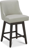 CHITA Counter Height Swivel Bar Stools, FSC Certified Upholstered Counter Stools, Modern Swivel Barstools with Wood Legs for Kitchen Island, 26" Seat Height, Faux Leather in Creamy Grey