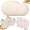 LIYH 24 Pcs Beige Plastic Wheat Straw Dinnerware Sets - Reusable Unbreakable Wheat Straw Bowls & Plates Dinner Set, Dishwasher Safe Plates Bowls Cups for Party Dish Set for 6 Kitchen & Camping