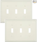 2-Pack Triple Toggle Light Switch Cover Plate, Pearls Decorative Switch Plate Covers, Light Almond 3 Gang Metal Wall Plate, Corrosion Resistant