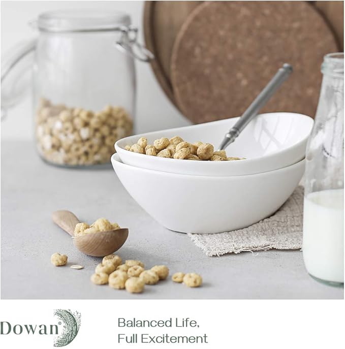 DOWAN Cereal Bowls, 12 oz White Ceramic Serving Bowl Set of 6, Oval Ice Cream Bowls for Snack Dessert Salad Pasta Soup, Microwave & Dishwasher Safe, Good Size for Garden Tea Parties