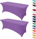 2Pack 4FT Table Cloth for Rectangular Fitted Events Stretch Light Purple Table Covers Washable Spandex Tablecloth Protector for Party, Wedding, Cocktail, Banquet, Festival