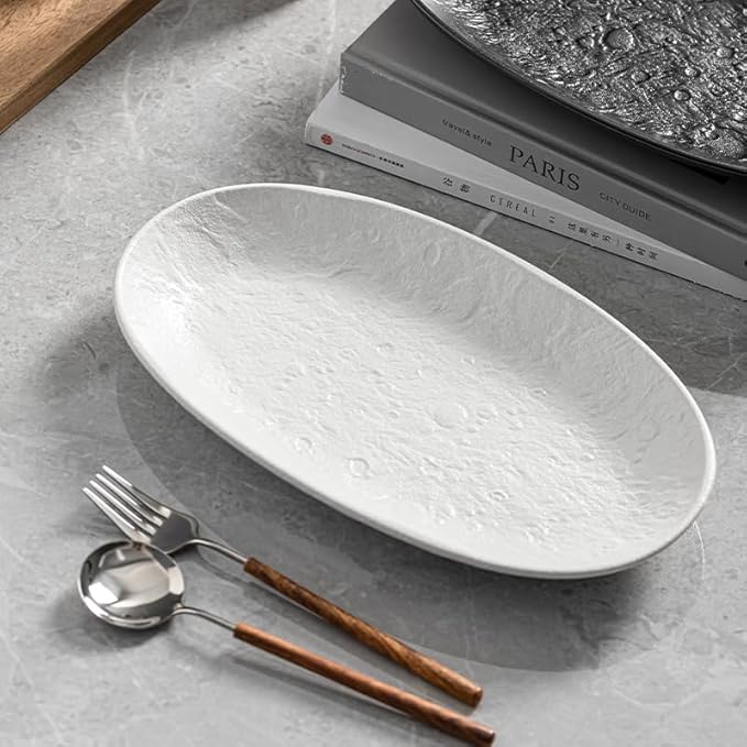 Serving Platter 12 Inches, Ceramic Oval Dinner Plate Set of 2, Serving Dishes for Entertaining, Dishwasher & Oven Safe Kitchen Dinnerware for Salad, Chicken, Pasta, Fish, Beef, White