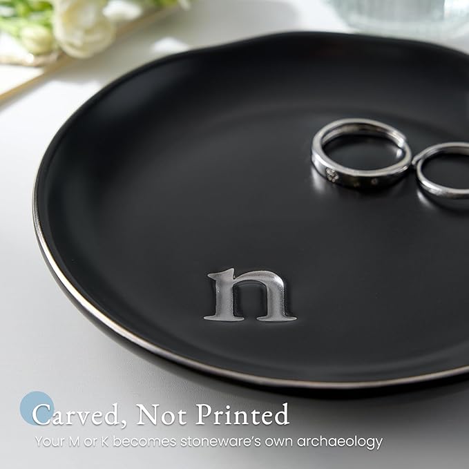 Lolalet Handmade Ceramic Ring Dish Jewelry Tray Plate with Initial, Small Monogram Gift for Her Women Girls Mother, Hostess, Engagement, Bridal Shower, Maid of Honor, Bridesmaid, Birthday, Christmas