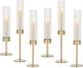 Hewory Gold Hurricane Candle Holders: Brass Candlestick Holders Set of 6 Tall Taper Candle Holders for Candlesticks Candle Sticks Holder Decor for Table Centerpiece Wedding Party Christmas Decorations