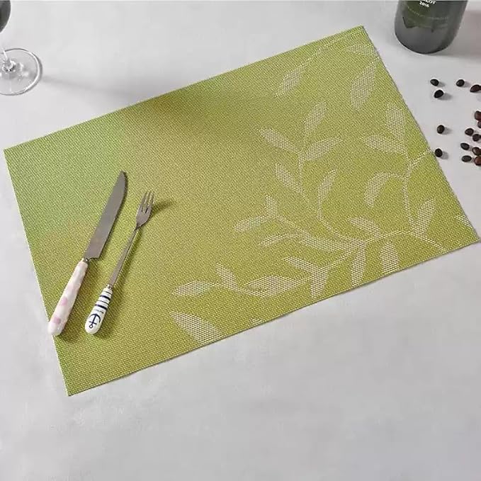 Leaf Placemats Set of 8 Non-Slip Heat-Resistant Vinyl Washable Place Mats for Kitchen Table Indoor Outdoor Durable (18"x12", Green)