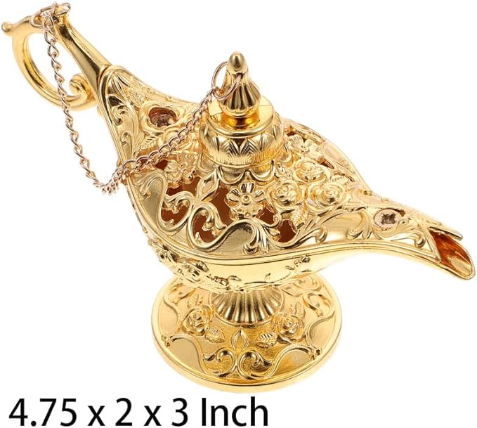 Mini Vintage Aladdin Magic Genie Lamp,Metal Wishing Light,Arabian Costume Props Lamp Tabletop Decor Crafts for Home/Wedding Decoration&Gift for Party/Halloween/Birthday (Gold)