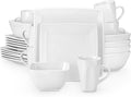 vancasso Soho Dinnerware Sets 24 Pieces, White Stoneware Square Place Setting, Dinner Plate, Dessert Plate, Cups and Plates Sets for Kitchen, Dish Set for 6, White