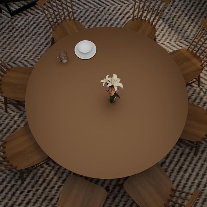 Round Table Pad, 1.8mm Thick, Dia.43 Inch, Leather Table Cover, Dining Table Protector, Table Top Protector (Mud Color + Champagne Gold)