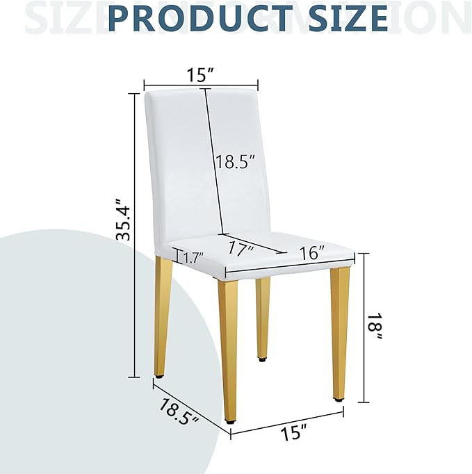 White Dining Chairs Set of 8,Faux Leather with Gold Metal Legs,Armless Kitchen Room Chairs Set of 8,Max Load 300 Lbs,High Back Modern Design for Home Kitchen Living Room Bedroom