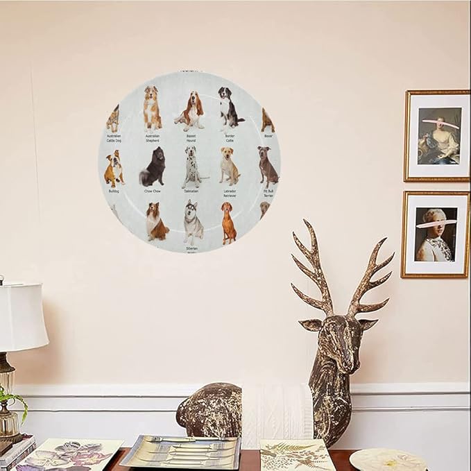 Ceramic Plates, Dog Decorative Ceramic Plates, AGroup of Different Puppy Breeds Family Type Species, 10 Inch, Household Plates Decorative, Multi