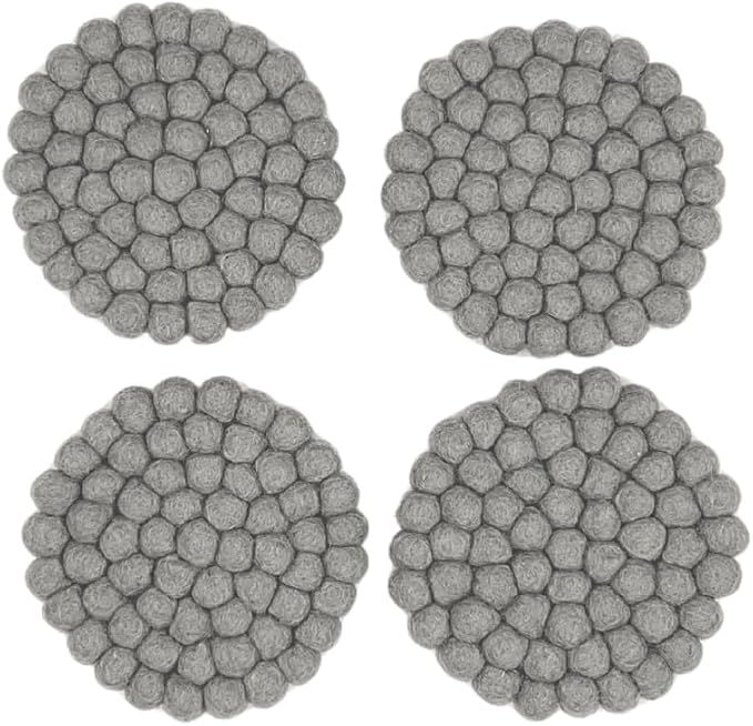 Humble Hilo Handmade Felt Coaster, 3.9 inches, Set of 4 (Grey)