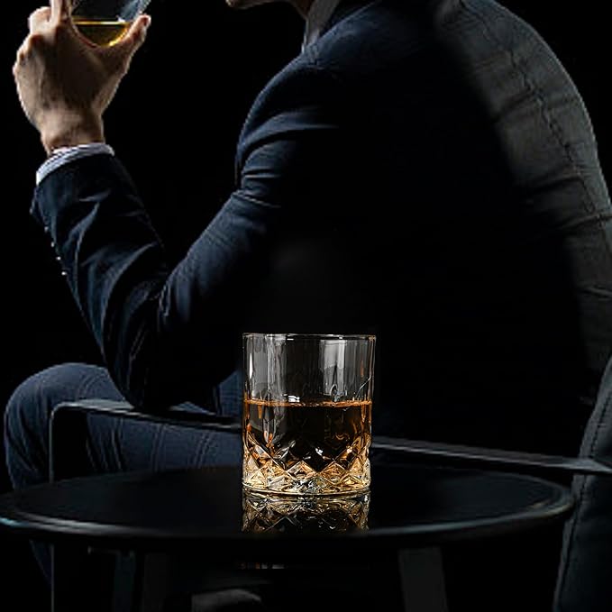 SIYOUKI Crystal Whiskey Glasses Set 11 oz, Old Fashioned Rocks Barware Lowball Glass for Bourbon, Scotch Whisky, Cocktails, Cognac, Liquor Drinking, Men Gift (4 Pack)