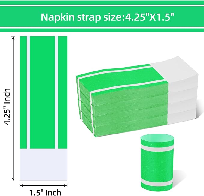 Germiwipe Paper Napkin Bands,Napkin Rings Self Adhesive,Silverware Wraps Bands - Perfect for Birthday Parties, Weddings, Family Reunion & Events (Classic Green -500 PCS)