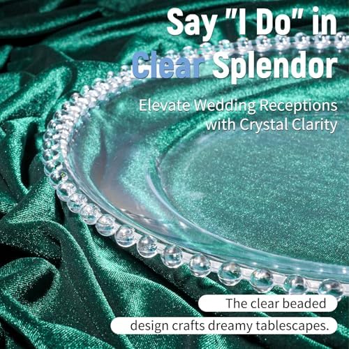 12 Pack Clear Charger Plates Bulk Wedding, 13 Inch Plastic Round Dinner Chargers with Clear Beaded Rim, Acrylic Round Decorative Plates for Wedding Party Home and Tabletop Decor - Image 3
