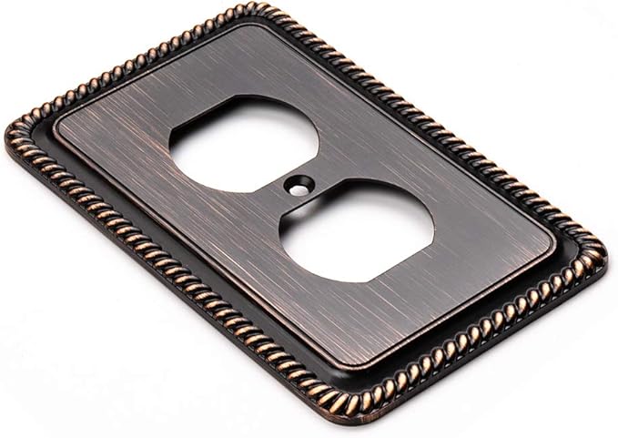 Henne Bery Rope Edge Decorative Wall Plate Switch Plate Outlet Cover (Single Duplex, 3 Pack, Aged Bronze)