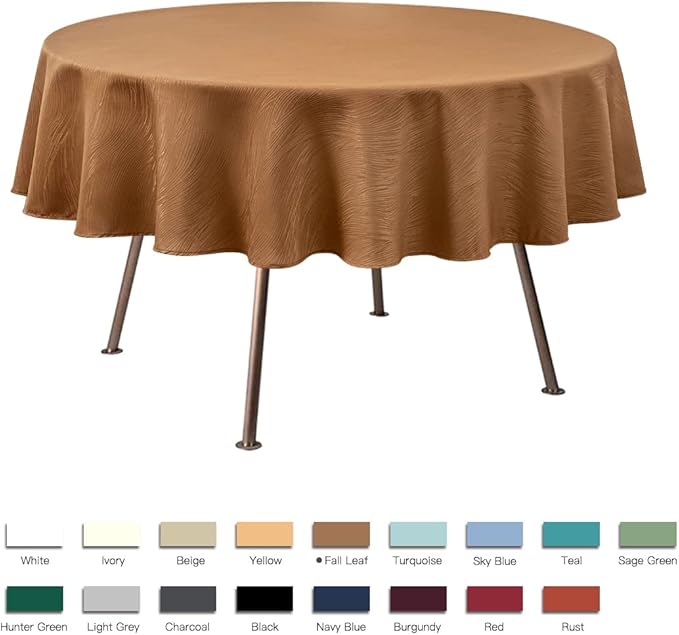 maxmill Harvest Round Swirl Design Table Cloth Waterproof Wrinkle Free Heavy Weight Soft Tablecloth for Fall Thanksgiving Dinning Circular Table Cover Decoration Round 70 Inch, Fall Leaf