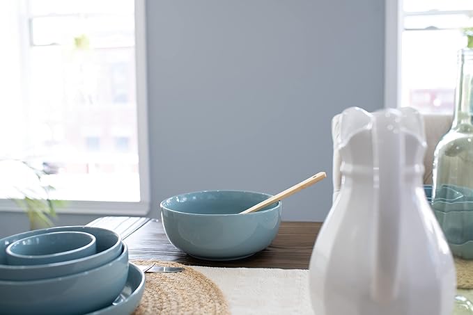 Elanze Designs Bistro Glossy Ceramic 8.5 inch Large Serving Bowls Set of 2 - Perfect for Multiple Everyday Uses: Pasta, Salad, Ramen, Soup, Popcorn, Noodles, Cereal and Mixing Bowls, Ice Blue