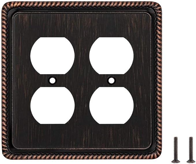 Henne Bery Rope Edge Decorative Wall Plate Switch Plate Outlet Cover (Double Duplex, Aged Bronze)