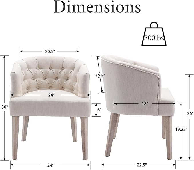 Mid-Century Dining Chairs Set of 4, Tufted Upholstered Linen Dining Room Chairs Comfy Side Chair Armchair Guest Chair with Wooden Legs for Dining Room Living Room, Beige