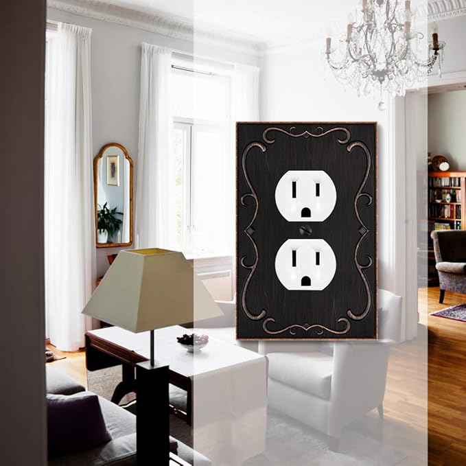 French Cabriole Decorative Wall Plate Switch Plate Outlet Cover (Single Duplex, 3 Pack, Aged Bronze)