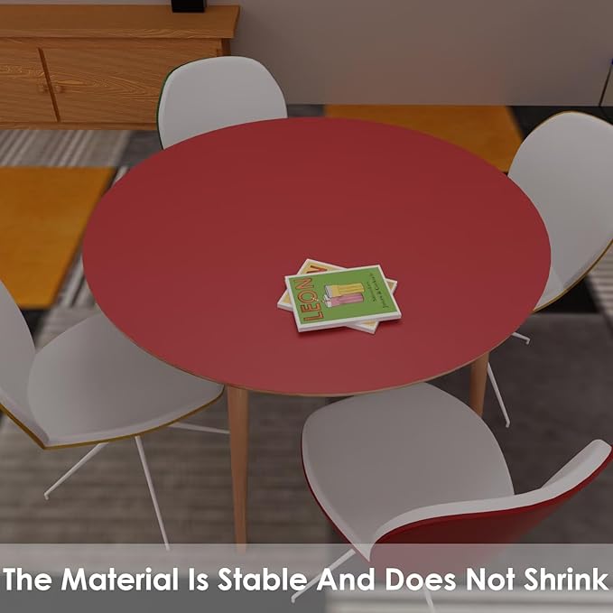 Round Table Pad, 1.8mm Thick, Dia.54 Inch, Leather Table Cover, Table Protector (Black+Wine Red)