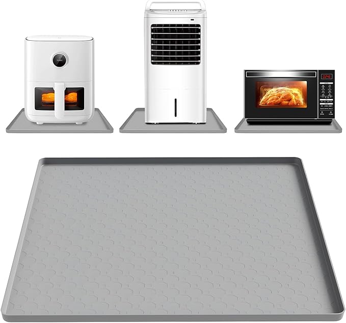 AKEfit Heat Resistant Silicone Mat, Non-Slip Waterproof Air Fryer Mat for Kitchen Countertops, Oven, AC,Stove Top & Dining Table Protection (Grey)