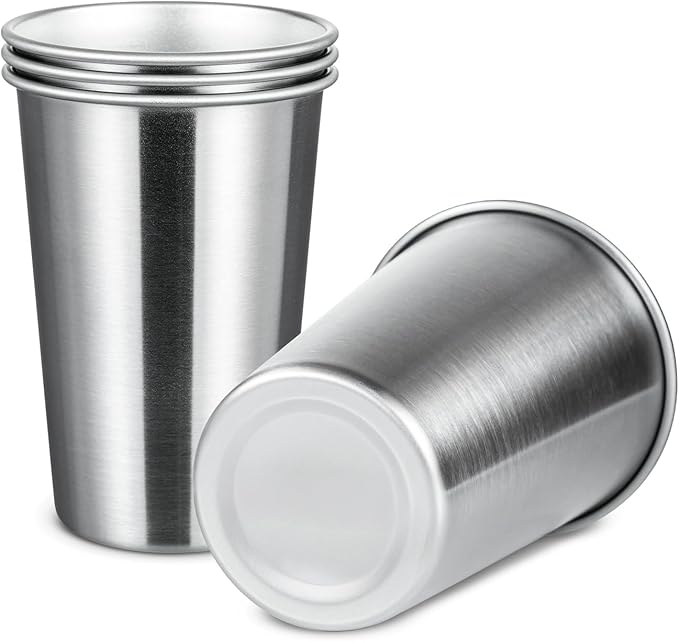 MEWAY Premium Stainless Steel Cups 16 oz Pint Cup Tumbler (4 Pack) - Premium Metal Cups - Stackable Durable Cup，Chilling Beer Glasses, for Travel, Outdoor, Camping