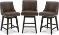 CHITA Counter Height Swivel Bar Stools Set of 3, FSC Certified Upholstered Counter Stools, Modern Swivel Barstools with Wood Legs for Kitchen Island, 26" Seat Height, Faux Leather in Chocolate