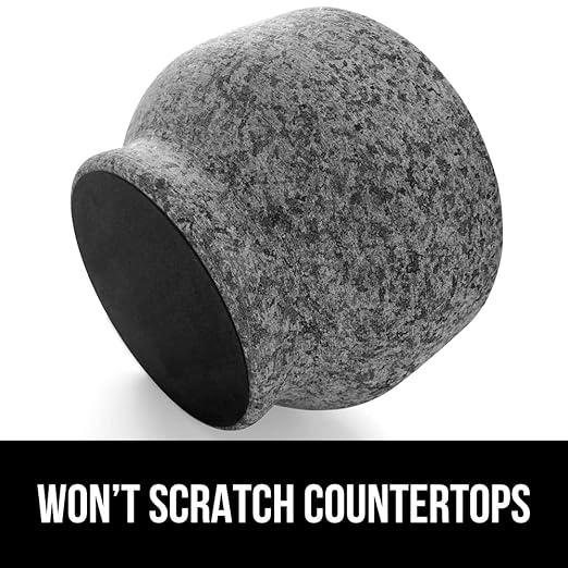 GORILLA GRIP Heavy Duty XL Mortar and Pestle Set with Slip Resistant Base, 4 Cup, 100% Granite Stone Molcajete Guacamole Bowl, Grind Seeds, Spices, Crush Garlic, Kitchen Muddler for Fresh Herbs, Gray