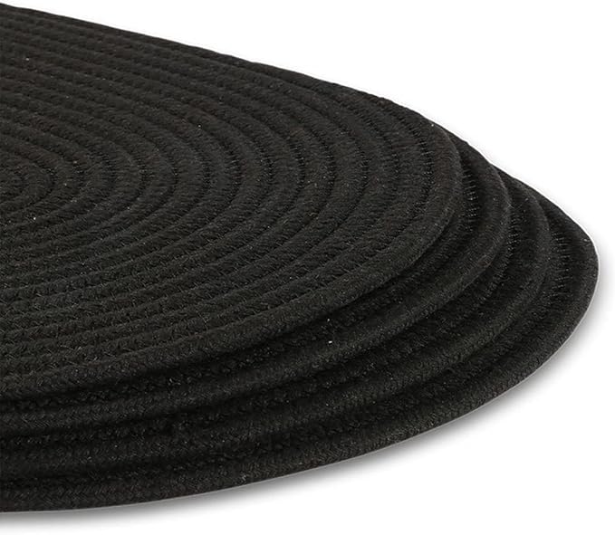6 Pack Woven Placemats Fabric Tablemats, 12x16 inches Plate Chargers Cotton Weave Placemat Oval Braided Rattan Tablemats for Kitchen Dining Table Outdoor Party Wedding Decoration (Black)