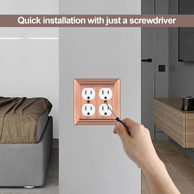 Metal Wall Plate for Electrical Outlets, Decorative Antique Copper Switch Plates Outlet Cover, Light Switch Cover Plate, 2-Gang Wall Plates (Double Duplex Outlet, 2 Pack)