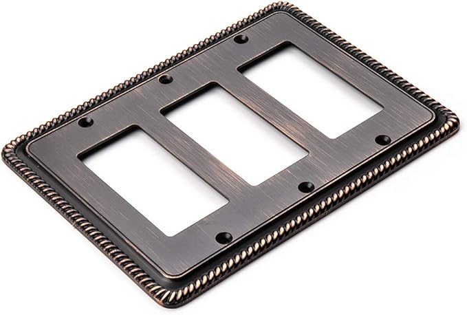 Henne Bery Rope Edge Decorative Wall Plate Switch Plate Outlet Cover (Triple Decorator, Aged Bronze)