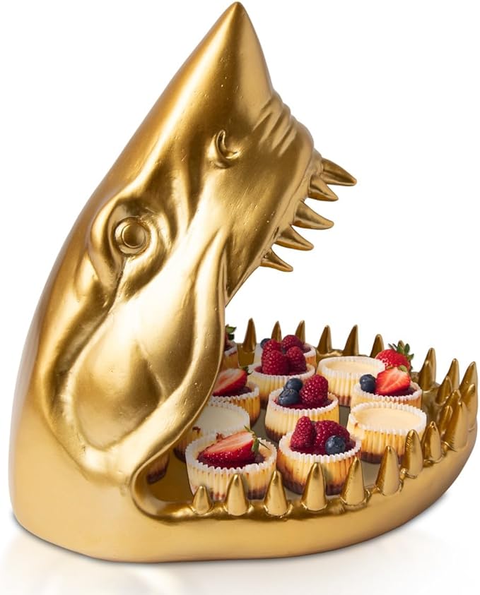 Comfify Shark Resin Figurine – Stylish Shark Sculpture with Open Bowl Design for Snacks, Keys, or Trinkets – Artistic Holder with Elegant Golden Finish – Playful Addition to Modern Decor