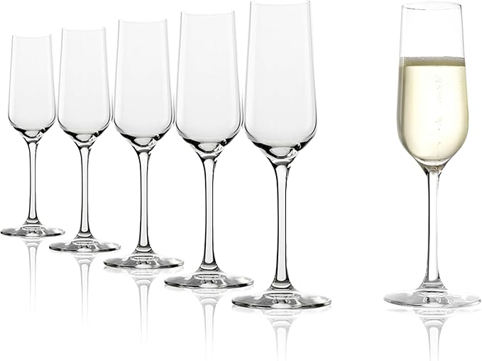 Stölzle Lausitz Champagne Glasses Revolution Set of 6, 6 3/4 oz – Elegant Crystal Glasses Ideal for Champagne, Prosecco & Sparkling Wines – Dishwasher Safe & Made in Germany
