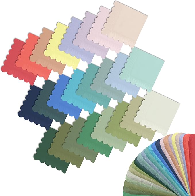 qiqee 24 Morandi Colors Cocktail Napkins 5x5inch Disposable Beverage, Wedding, Dinner, Birthday Party Dessert Wave Paper Napkins(120 Count)