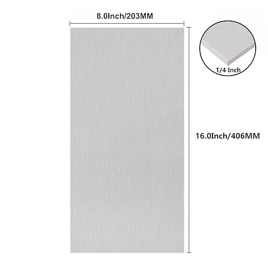 6061 T651 Aluminum Sheet Metal 8 x 16 x 1/4 (6MM) Inch Thick Flat Plain Aluminum Plate Covered with Protective Film, Heat Treatable Rectangle 6MM Aluminum Metal Plate for Industrial