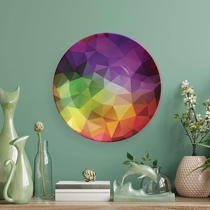 Ceramic Display Plate, Abstract Decor Ceramic Hanging Decorative Plate, Colorful Abstract Geometric Triangular Polygons Creative, 7 Inch, Living Room Kitchen Decoration Household, Multy