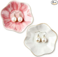 meekoo 2 Pcs Trinket Dishes for Jewelry Lotus Leaf Shape Ceramic Ring Holder Jewelry Tray Bowl Woman Gift for Mom Sister(Pink and White)