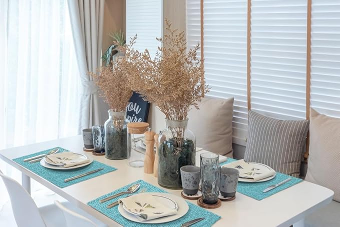 homing Cotton Linen Placemats Set of 4, Cloth Washable Farmhouse Dining Table Mats for Indoors & Outdoors, Easy to Clean, Light Blue, 13 x 19 Inch