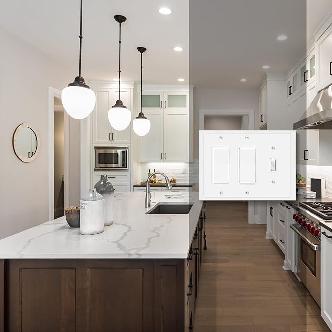 Henne Bery Modern Edge Decorative Wall Plate Switch Plate Outlet Cover, Durable Solid Zinc Alloy (Single Toggle/Double Decorator, White)