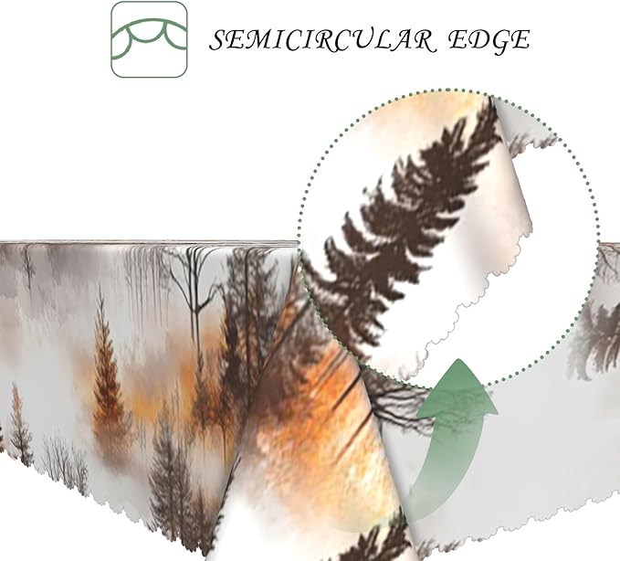 60x84 Inch Nature Rectangle Tablecloth Watercolor Autumn Forest Misty Pine Tree Sunrise Table Cloth Waterproof Reusable Table Cover for Dining Home Kitchen Thanksgiving Picnic BBQ