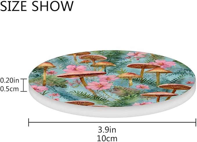 Coasters for Drinks Coaster Drink Set Decorative Coffee Table Desk Cup Mat Spring Cute Cork Bar Backing Round Home Decor Mushroom Leaves Pink Green31