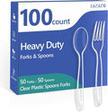 100 Count Plastic Silverware Heavy Duty -50 Forks, 50 Spoons, BPA-Free, Heat Resistant, Disposable Plastic Utensils Set, Plastic Cutlery Set, Plasticware Suitable for Party Everyday Use