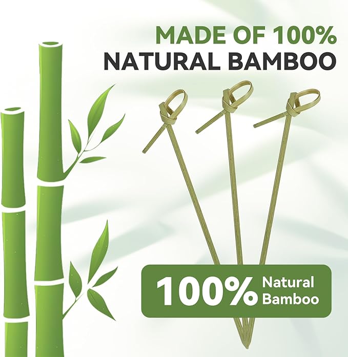 200PCS Cocktail Picks Bamboo Skewers for Appetizers, Fancy Toothpicks for Appetizers, 4.7 Inch Long Decorative Knot Bamboo Cocktail Sticks for Party Drinks Food Fruit Charcuterie Boards Accessories