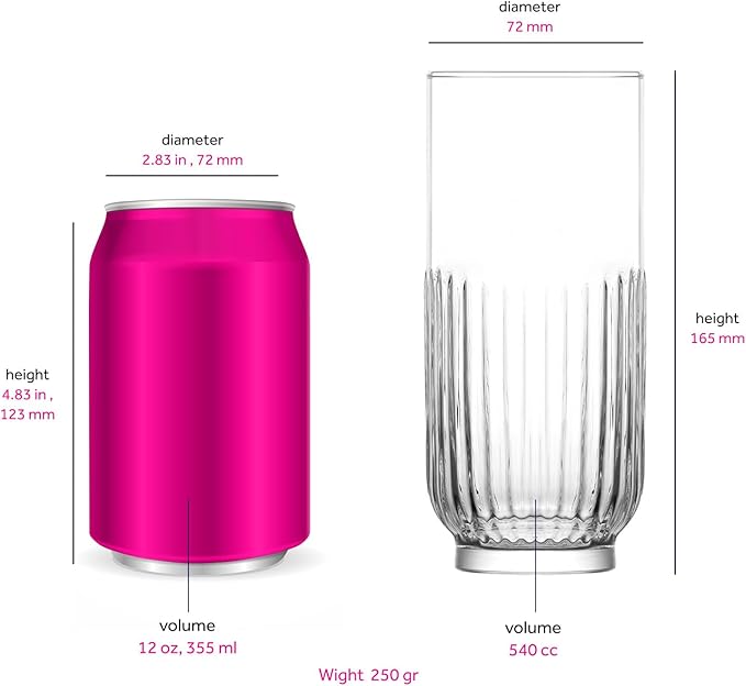 LAV Tokyo Durable 18.3 fl oz Beverage Glasses, Tall Cocktail, Highball Glass with Thin Rim for Bar, Restaurant, Home - Pack of 4