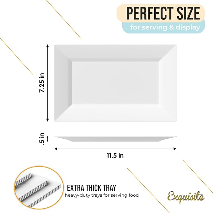 Exquisite Plastic Serving Trays For Party - 40 Pcs 11.5 Inch White Serving Platters, Plastic Trays For Food, White Tray, Food Tray Disposable Platters For Parties, Catering & Buffet